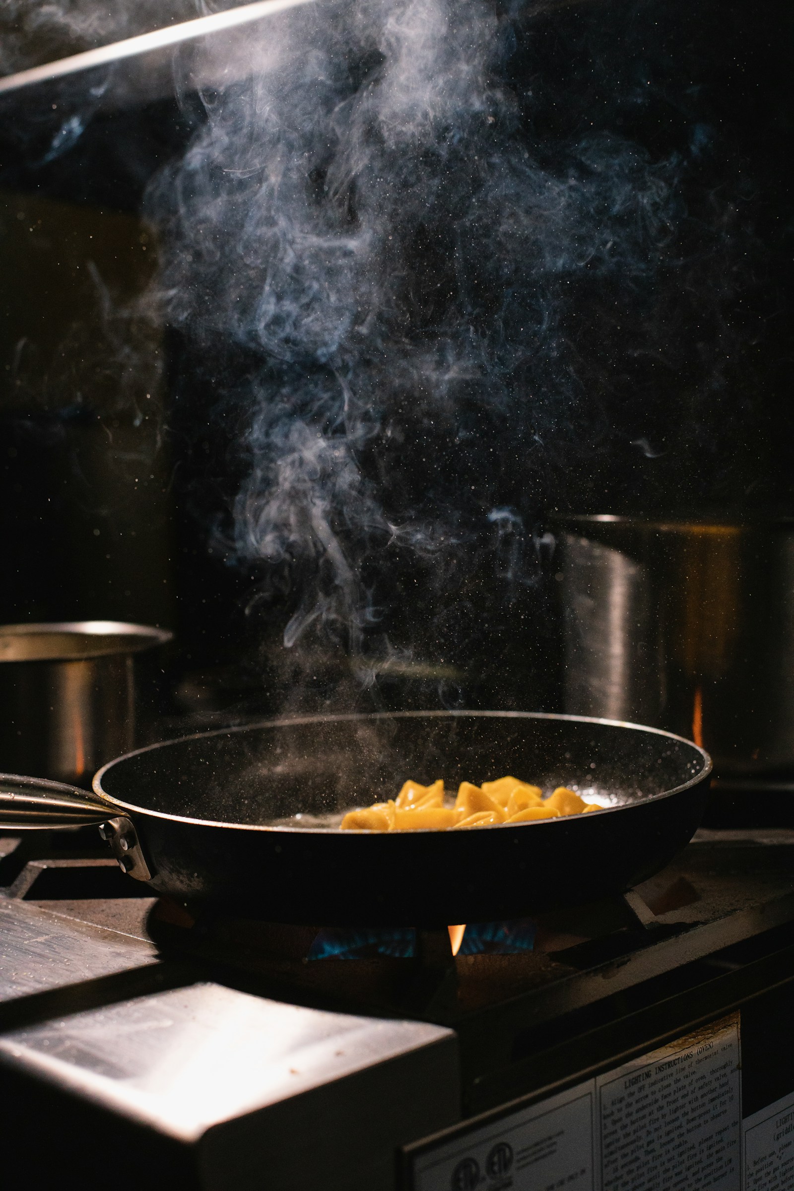Black frying pan on a stove