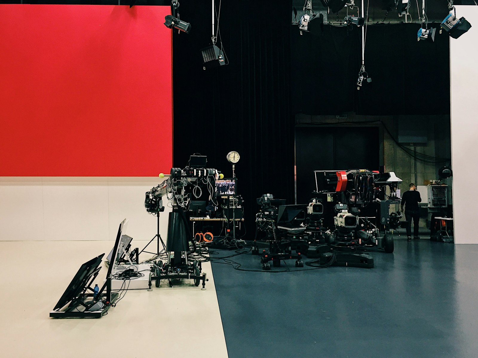 Professional TV camera set up in a studio